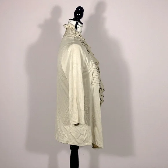 August Silk Ruffle Detail Cardigan Tan S - Picture 3 of 7